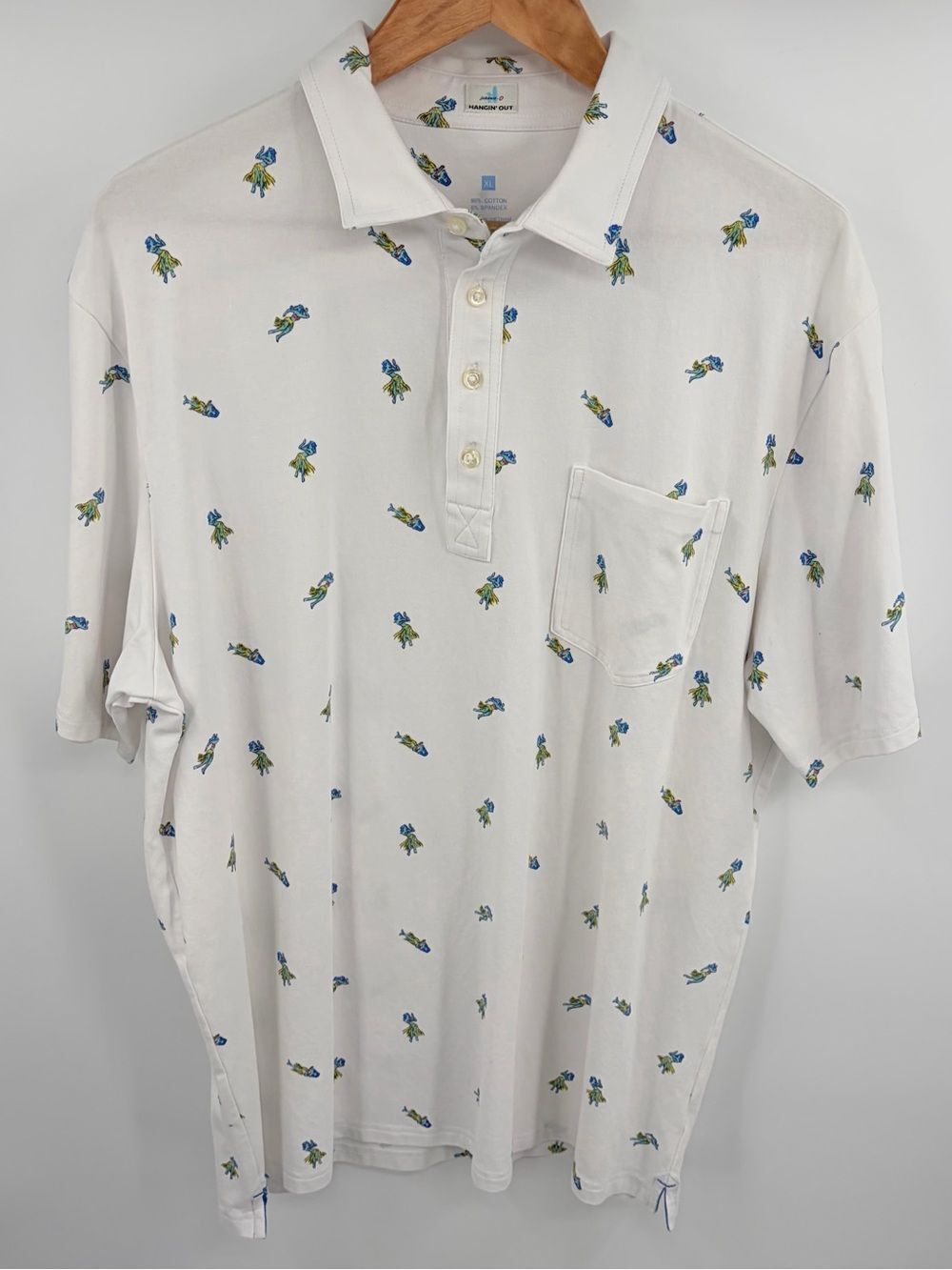 Johnnie-O hangin out white Hula girl print golf polo men’s XL athletic preppy